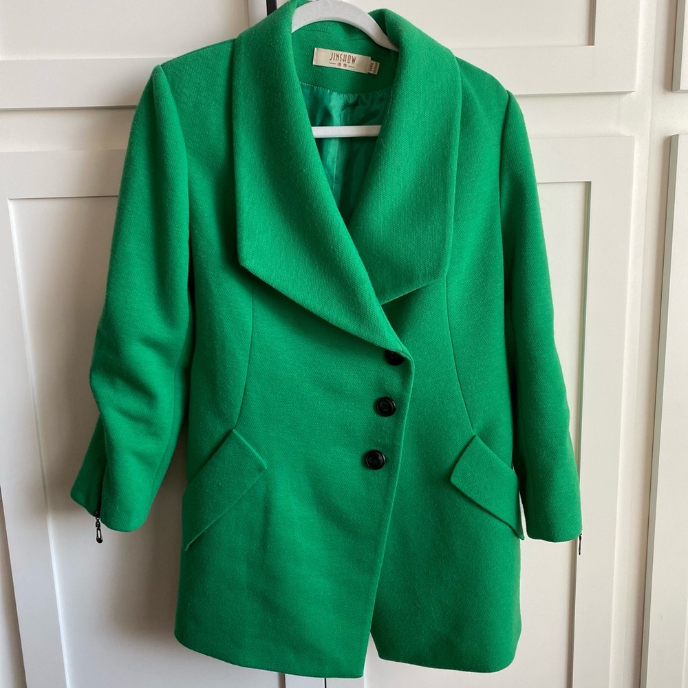 Green Asymetrical Button Up Blazer / Pea Coat | Foreign Brand | Medium Size Fit